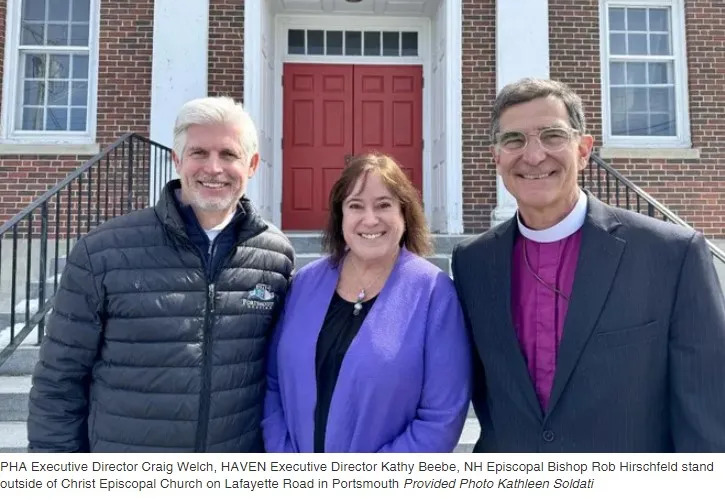Craig Welch, Kathy Beebe, and Rob Hirschfeld outside of Christ Epsicopal Church