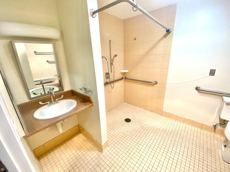 Bathroom with open shower space