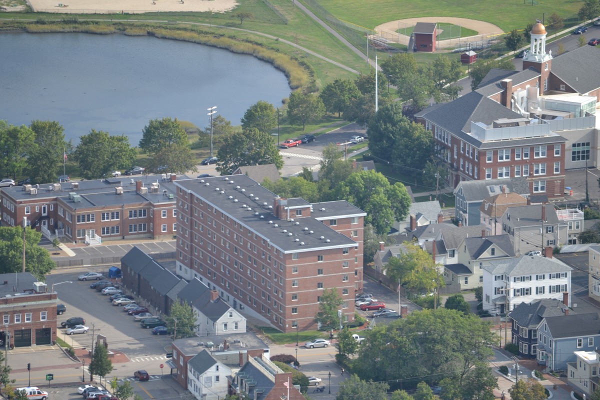 Aerial view of the apartment building