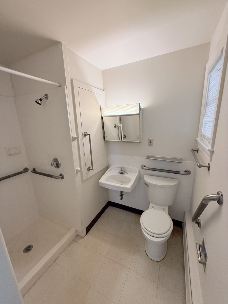 Bathroom with accessibility grab bars