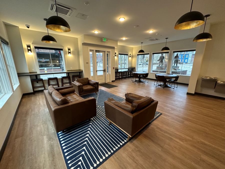 Seating area inside building entrance