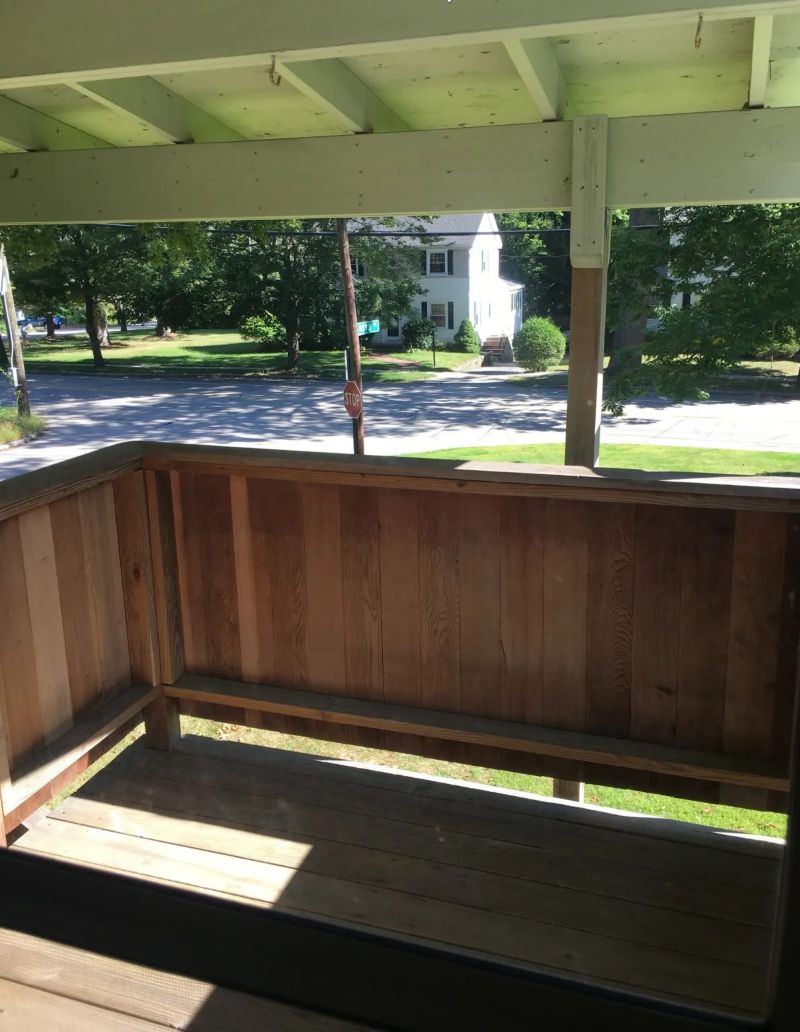 Covered patio overlooking the street